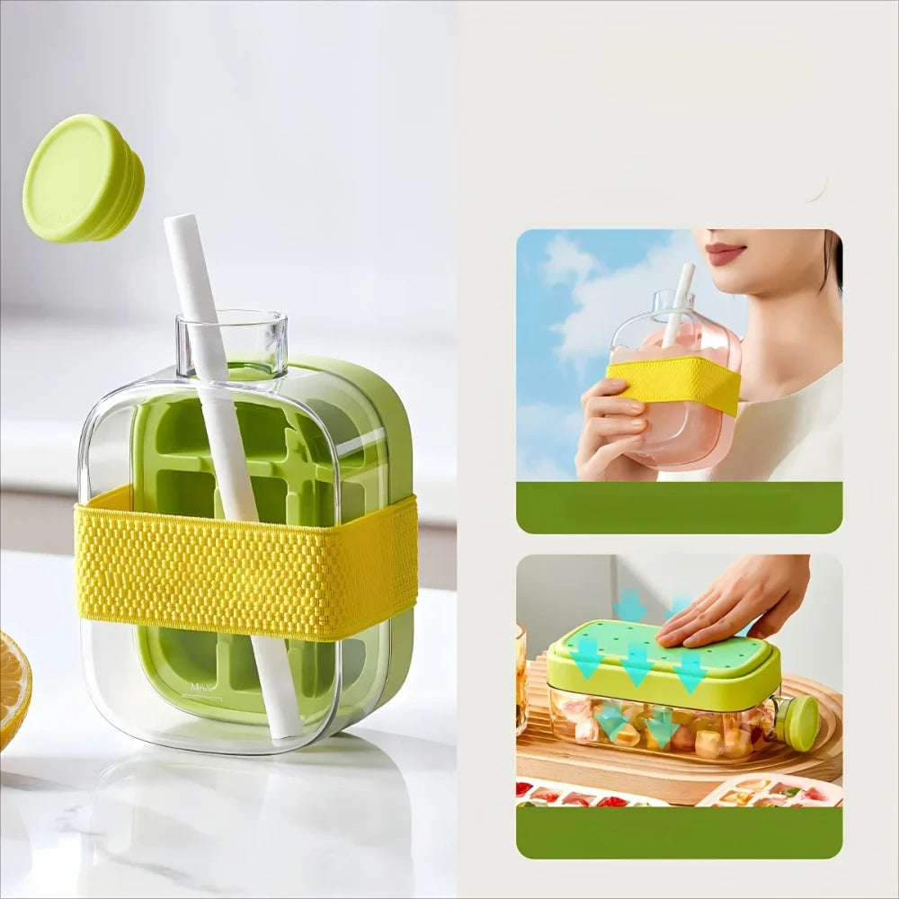 Ice Cube Tray Bottle with Straw