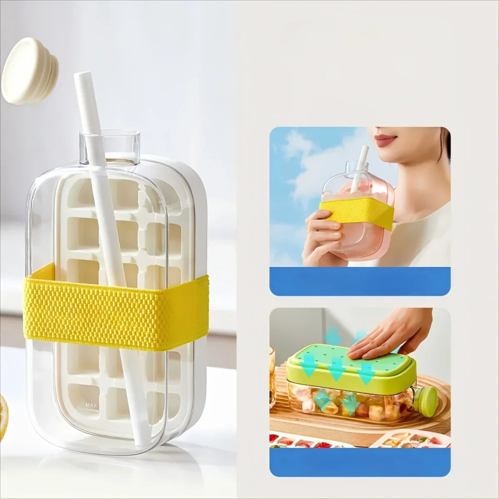 Ice Cube Tray Bottle with Straw