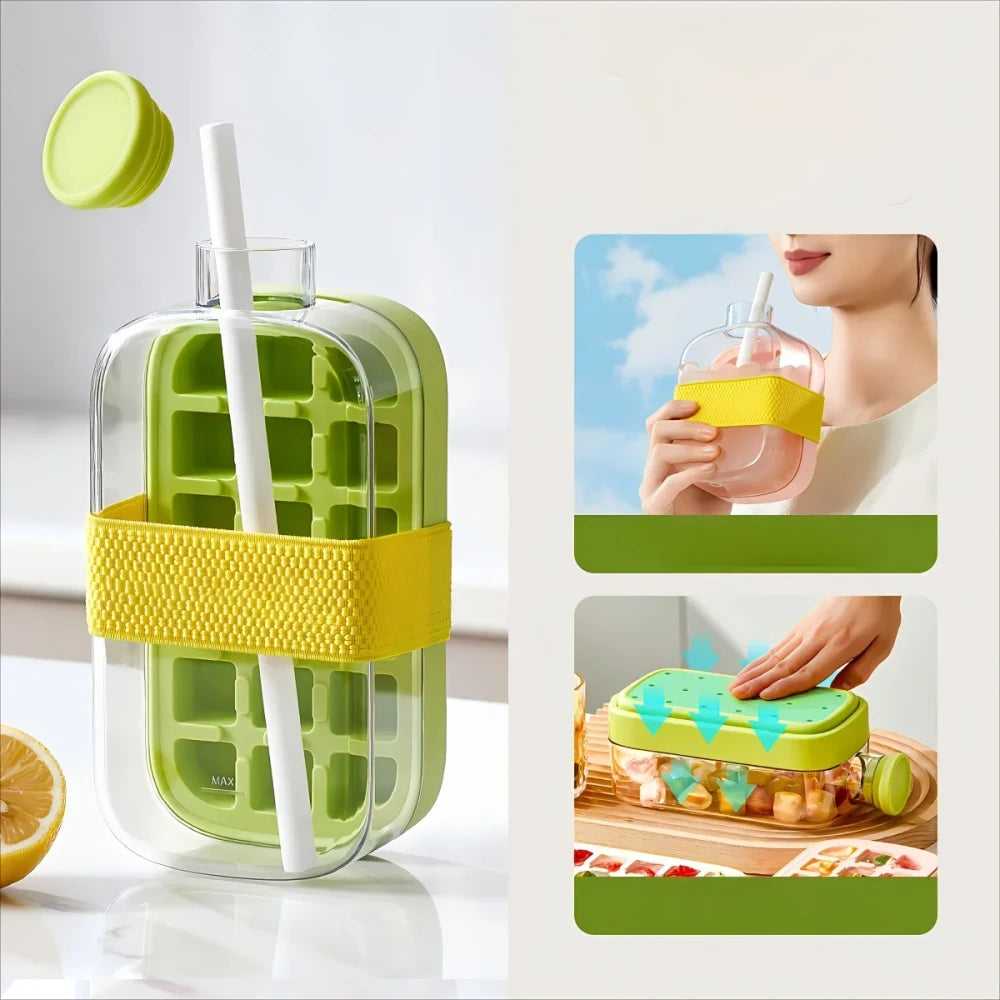 Ice Cube Tray Bottle with Straw