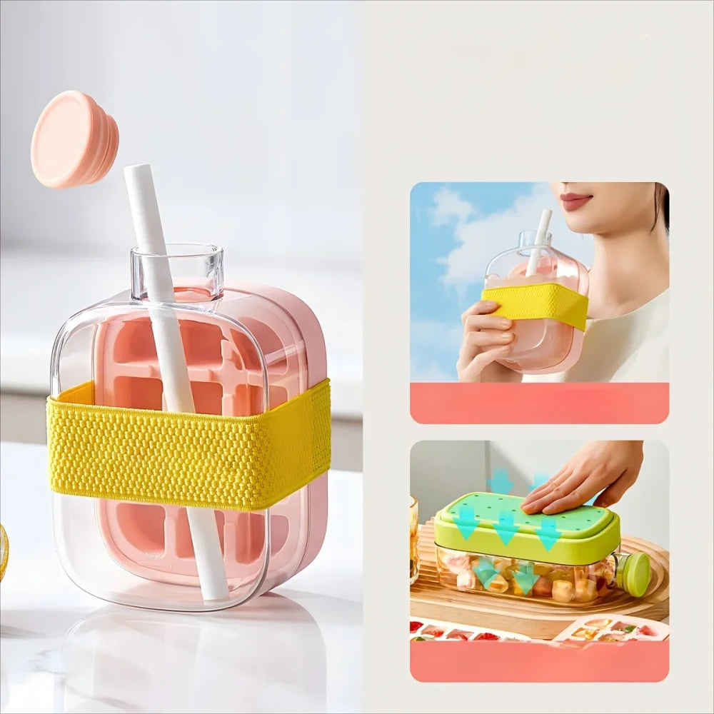 Ice Cube Tray Bottle with Straw