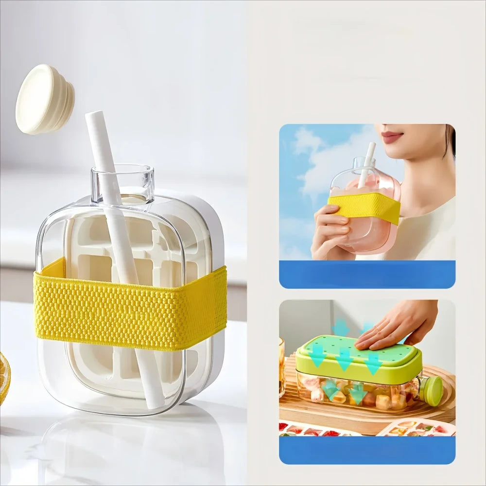 Ice Cube Tray Bottle with Straw
