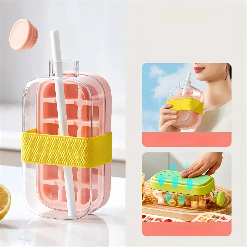 Ice Cube Tray Bottle with Straw